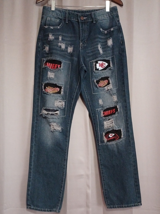 Handmade Denim - Kansas City Chiefs Custom Distressed Patchwork Jeans NFL Football Fan Game Day